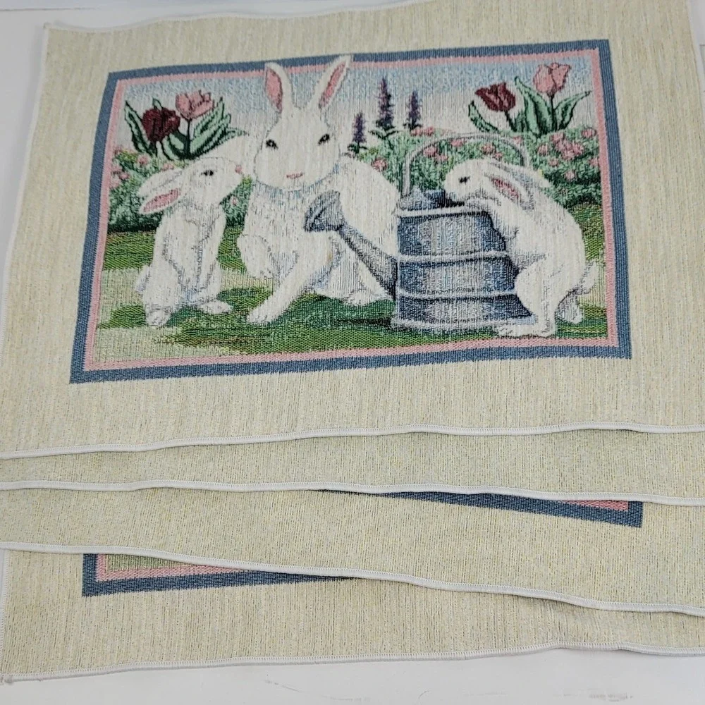 Manual Woodworkers Weavers Garden Guests Bunny Tapestry Placemats Set of 4 18x13